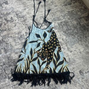 Elegant Black and Blue Leopard Print Swim Coverup
